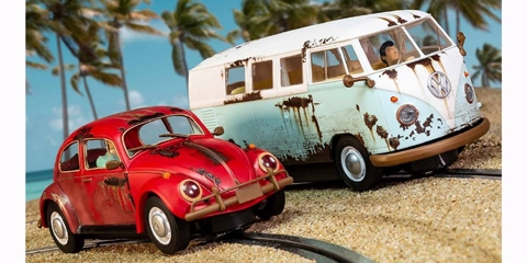 Scalextric Legends Rusty Rides Volkswagen Beetle & T1B Camper Van Limited Edition 2-Car Pack 1:32 Slot Race Car C3966A 