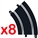 Scalextric C8206L-8 Sport Racing Track Pack - R2 Standard Curve 45  Arc - 8 pcs. bulk