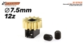 SCALEAUTO SC-1072A75 Removable 12T pinion. M50 ø7.5mm in Brass for 2mm shaft with M2mm screw fixing.